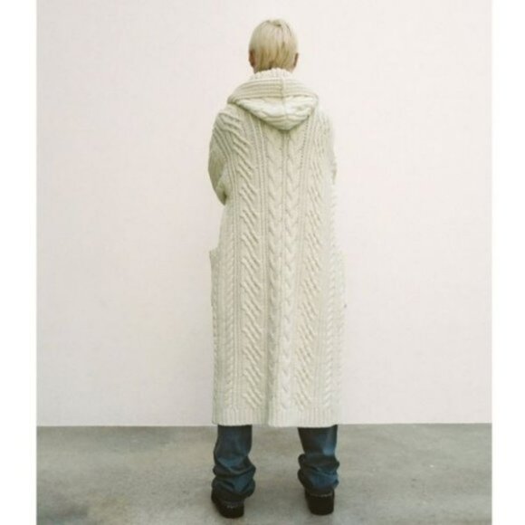 ZARA LONG CABLE KNIT COAT LONG SLEEVES WHITE - Picture 10 of 11